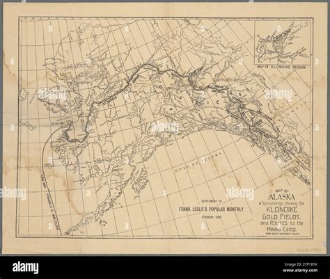 Map of Alaska & surroundings, showing the Klondike gold fields and routes to the mining camp ...