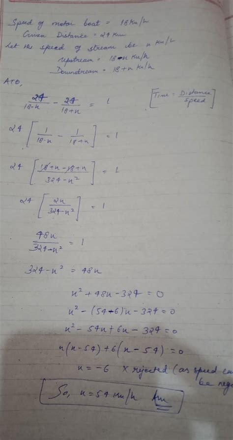 Amotor boat whose speed is 18 km/h in still water takes 1 hour more to ...