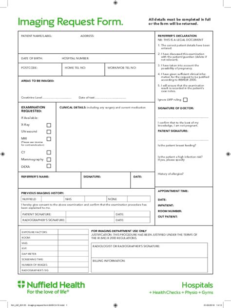 Fillable Online Imaging Request Form.Nuffield Health Fax Email Print ...