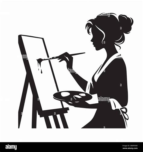 Female Artist Painting on Easel, Silhouette of Creative Stock Vector Image & Art - Alamy