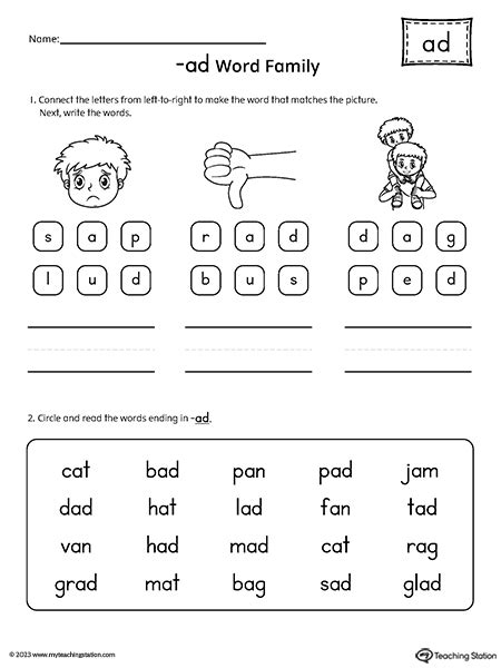 AD Word Family Read and Spell Simple Words Worksheet ...
