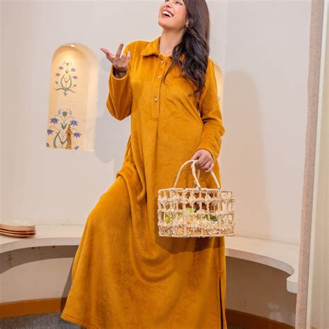 Super Soft Mustard Collared Woollen Maxi – FEATHERS CLOSET