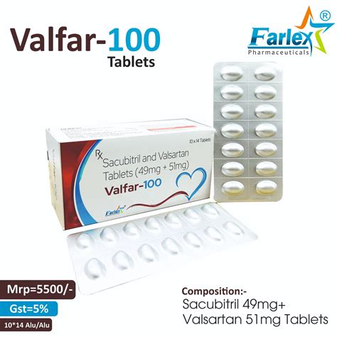 VALFAR 100 MG | Sacubitril 49 mg + Valsartan 51 mg Tablets PCD ...