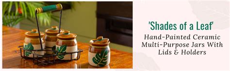 Buy ExclusiveLane 'Leaf' Hand-Painted Multi-Purpose Ceramic Pickle Jars ...