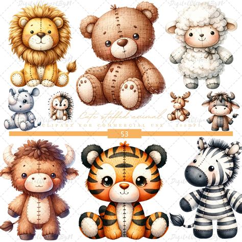 Cute Stuffed Animal Bundle Clipart, Including a Lion, Bear, Sheep ...