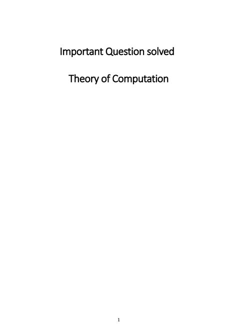 Assignment TOC 2 - Important Question solved Theory of Computation ...