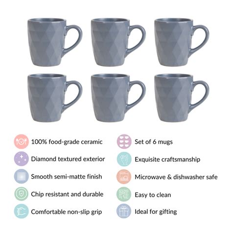 Set Of 6 Textured Coffee Mugs Grey 220ml Online - Premium Coffee Mug ...
