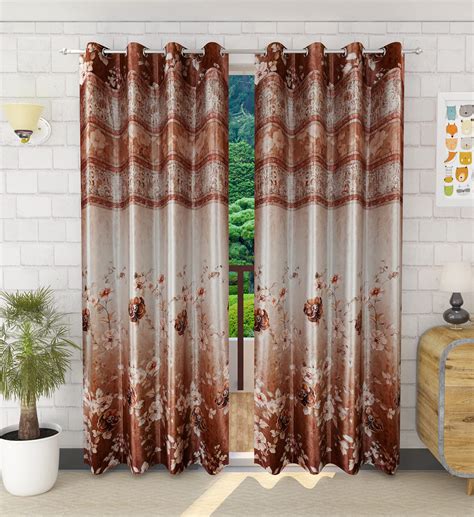 Buy Home cloud Smooth Glossy Polyester Parda Digital Floral Print Door ...