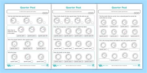 👉 Differentiated Time Quarter Past Maths Activity Sheets