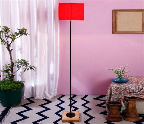 Buy Fabric Square Shade Stick Floor Lamp with wood Square Base (Red) at ...