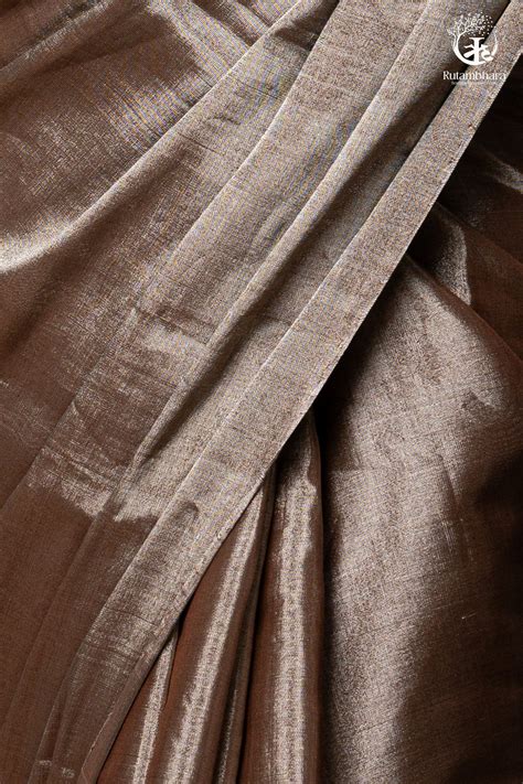Swarvi - Lustrous SIlver Brown Handwoven Chanderi Tissue Saree | Rutam ...