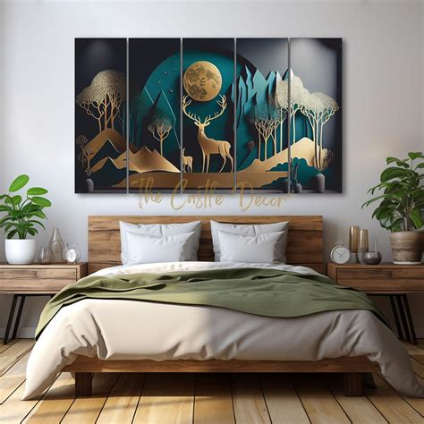 The Castle Decor Golden Deer Wall Painting for Living Room Big Size ...