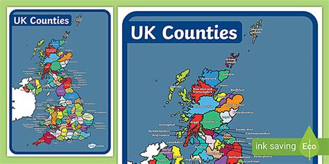 Map of UK Counties Display Poster