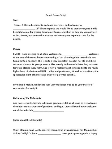 Image result for Example of Debut Program Script