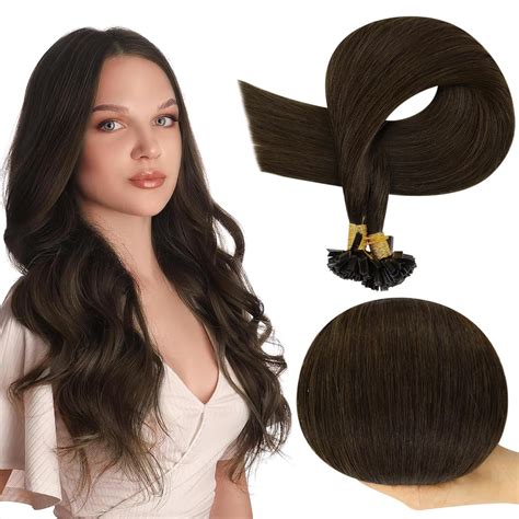 Amazon.com : Full Shine Long Ktip Human Hair Extensions Color 2 Dark ...