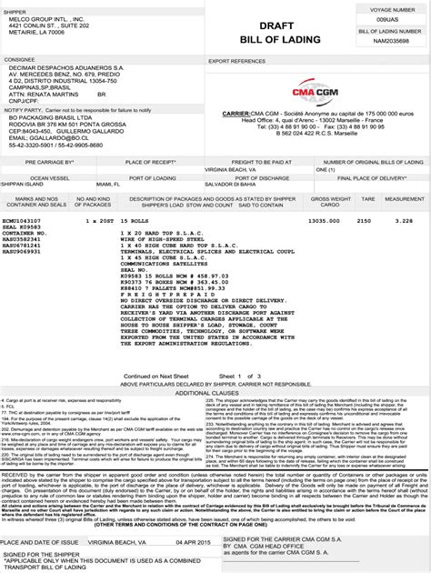 Cma Cgm Bill Of Lading - Fill Online, Printable, Fillable, Blank ...