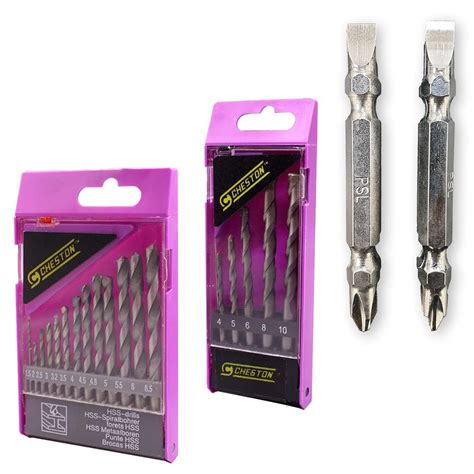 Cheston 20pc Drill Bits Set I 5 Wall, 13 HSS Metal, 2 Screwdriver Bits ...