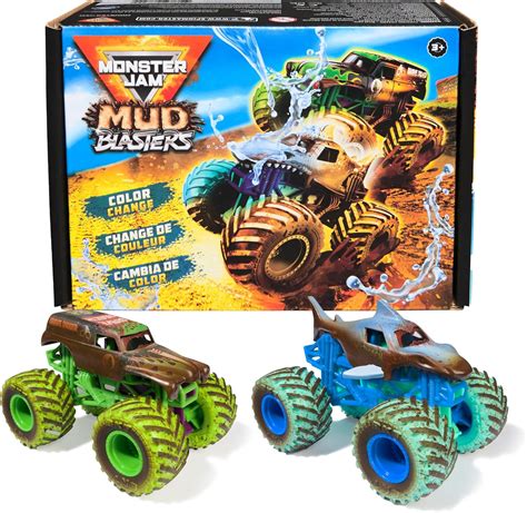 Monster Jam Mud Blasters, Grave Digger and Megalodon Color Changing ...