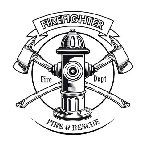 Timbro di vigile del fuoco con illustrazione vettoriale idrante. Assi ...