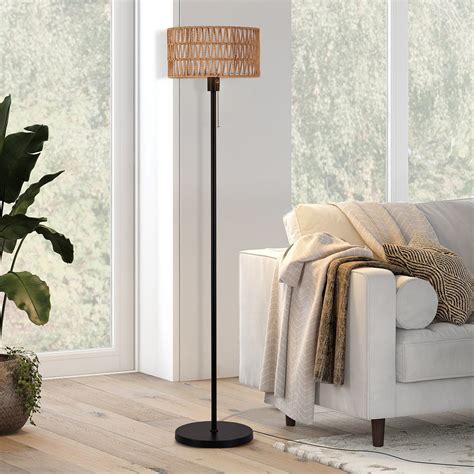 Netin Boho Rattan Floor Lamp, Black Metal, Double Shades, Farmhouse ...