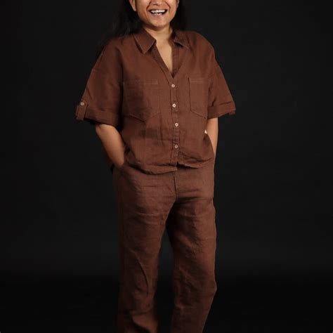 Crop shirt and Relaxed fit Pant Co-ord Set - Women- 100% Premium Linen ...