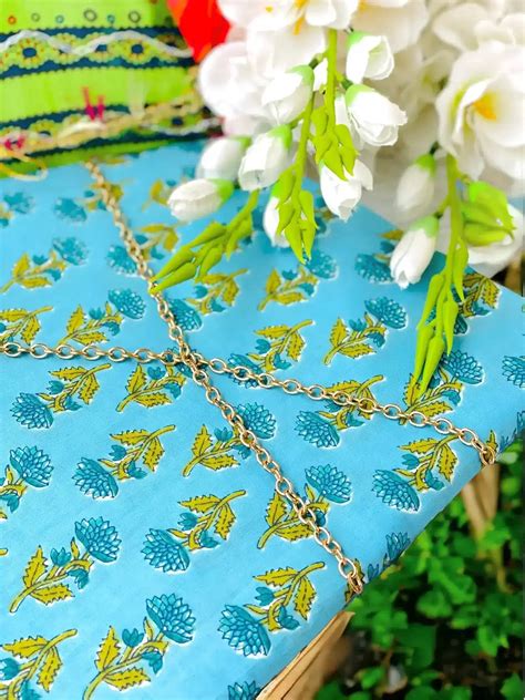 Asure Blue Handprinted MulMul Fabric Cut – Passion for Fashion by Shivani
