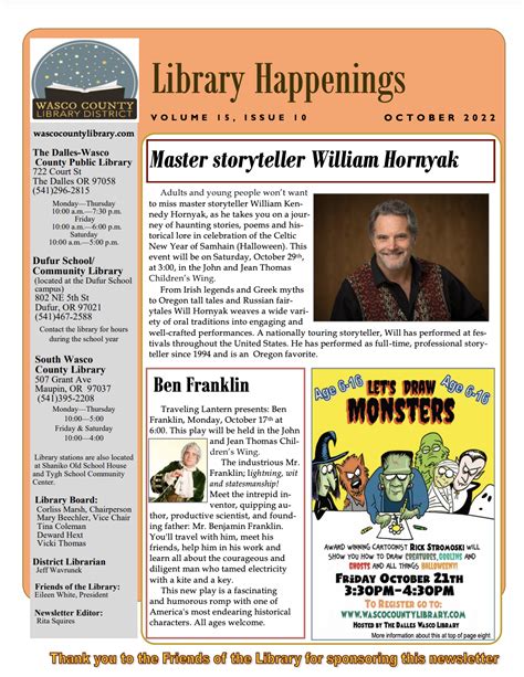 The Dalles Wasco County Library Announces Oct. Line up of Storytelling ...