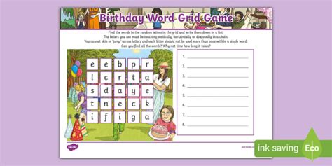 Birthday Word Grid Game (teacher made) - Twinkl