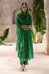 Buy Green Chanderi Zari, Beads, Angrakha Anarkali Set With Embroidered ...