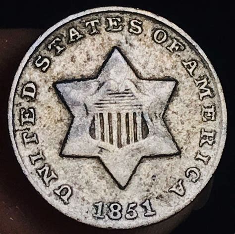 1851 Three Cent Silver Piece Trime 3c Type 1 Ungraded Choice US Coin ...
