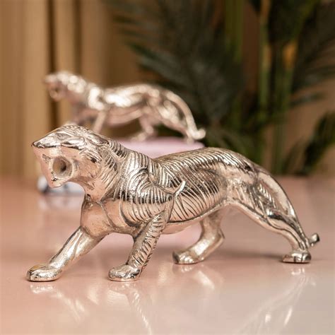 German Silver Tiger Showpiece - Set of 2 Tiger Statue | The Zappy Box