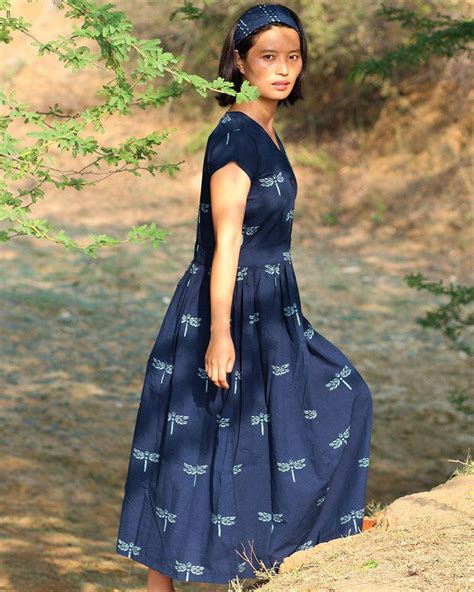 Buy Blue Printed dragonfly cotton dress | Summer clothes