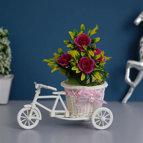 Pink and White Cycle Basket Showpiece- eCraftIndia Online