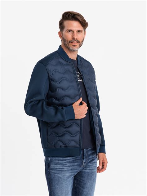 Men's quilted bomber jacket - navy blue V2 OM-JALP-0141 | Ombre.com ...