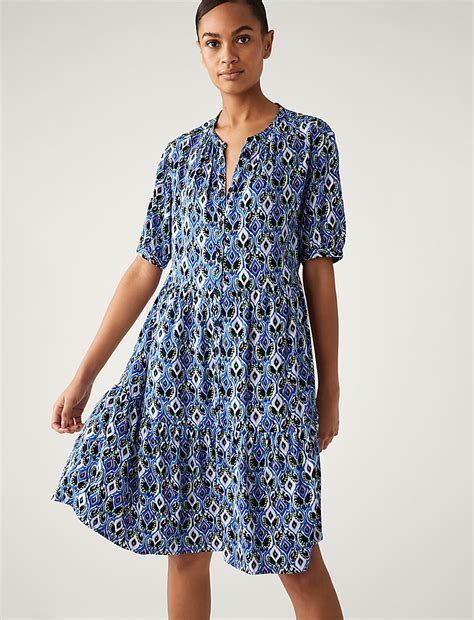 Buy Printed Knee Length Shirt Dress at Marks & Spencer