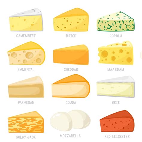 Cartoon Cheese Types. Cheese Triangles, Cheddar, Brie, Mozza – MasterBundles