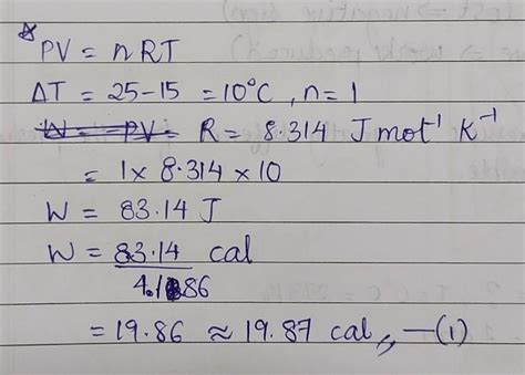 The work done in heating one mole of an ideal gas at constant pressure ...