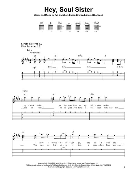 Hey, Soul Sister by Train Sheet Music for Easy Guitar Tab at Sheet ...