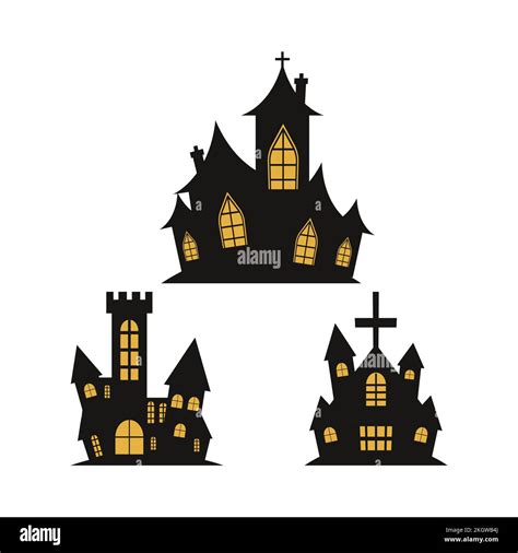 Haunted house silhouette design collection on a white background for ...