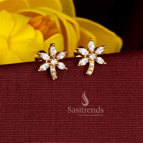 Micro Gold Plated AD Flower Branch Stud Earrings - Sasitrends