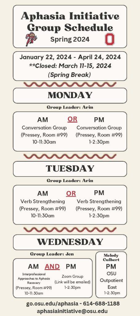 Group Schedules | OSU Aphasia Initiative