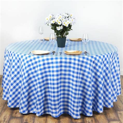 120" White Blue Seamless Buffalo Plaid Round Tablecloth, Checkered ...