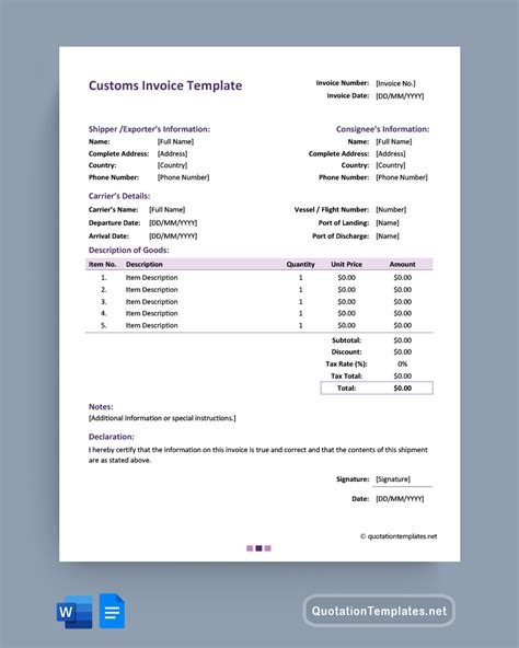 Customs Invoice 的图像结果