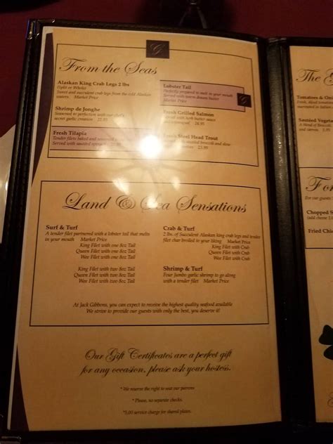Menu at Jack Gibbons Gardens steakhouse, Oak Forest
