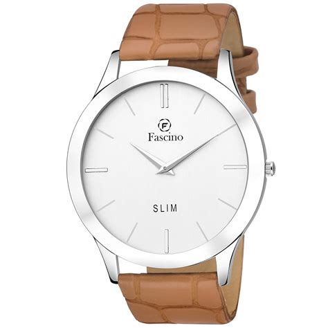 Fascino Men's Watches - Analog Round White Dial Slim Watch with Leather ...