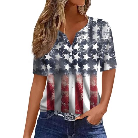 American Flag Shirts for Women, Patriotic 3/4 Sleeve Tops 2024 Summer ...