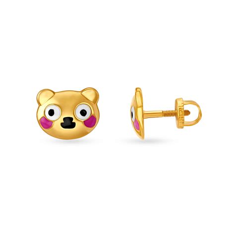 Pretty Teddy Emoji Gold Stud Earrings for Kids