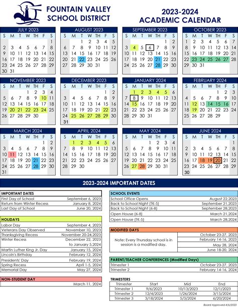 District Academic Calendars - Educational Services - Fountain Valley School District