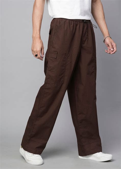 Solid Cocoa Baggy Fit Parachute Pants For Mens | Pronk – pronk.in