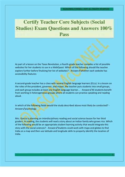 Certify Teacher Core Subjects (Social Studies) Exam Questions and ...